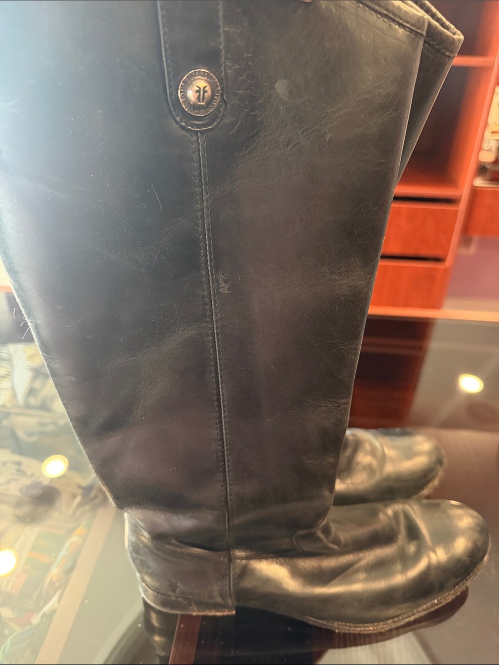 Frye Black Leather Knee-High Riding Boots